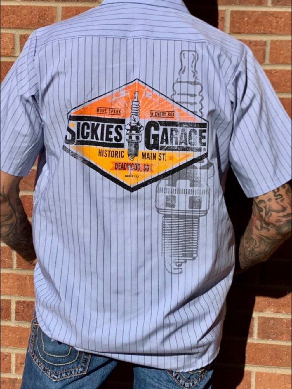Sickies Garage Men’s Blue Striped Work Shirt XL NWOT Sturgis Harley Davidson